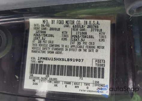 1995 Ford Bronco U100 from USA, damaged, VIN 1FMEU15HXSLB91907